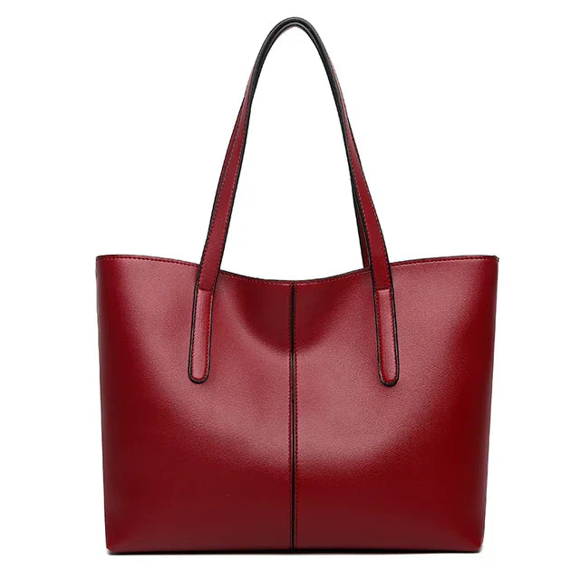 Structured Tote Bag with Long Shoulder Straps in Vegan Leather — Black, Green, Red & Silver | Koossa