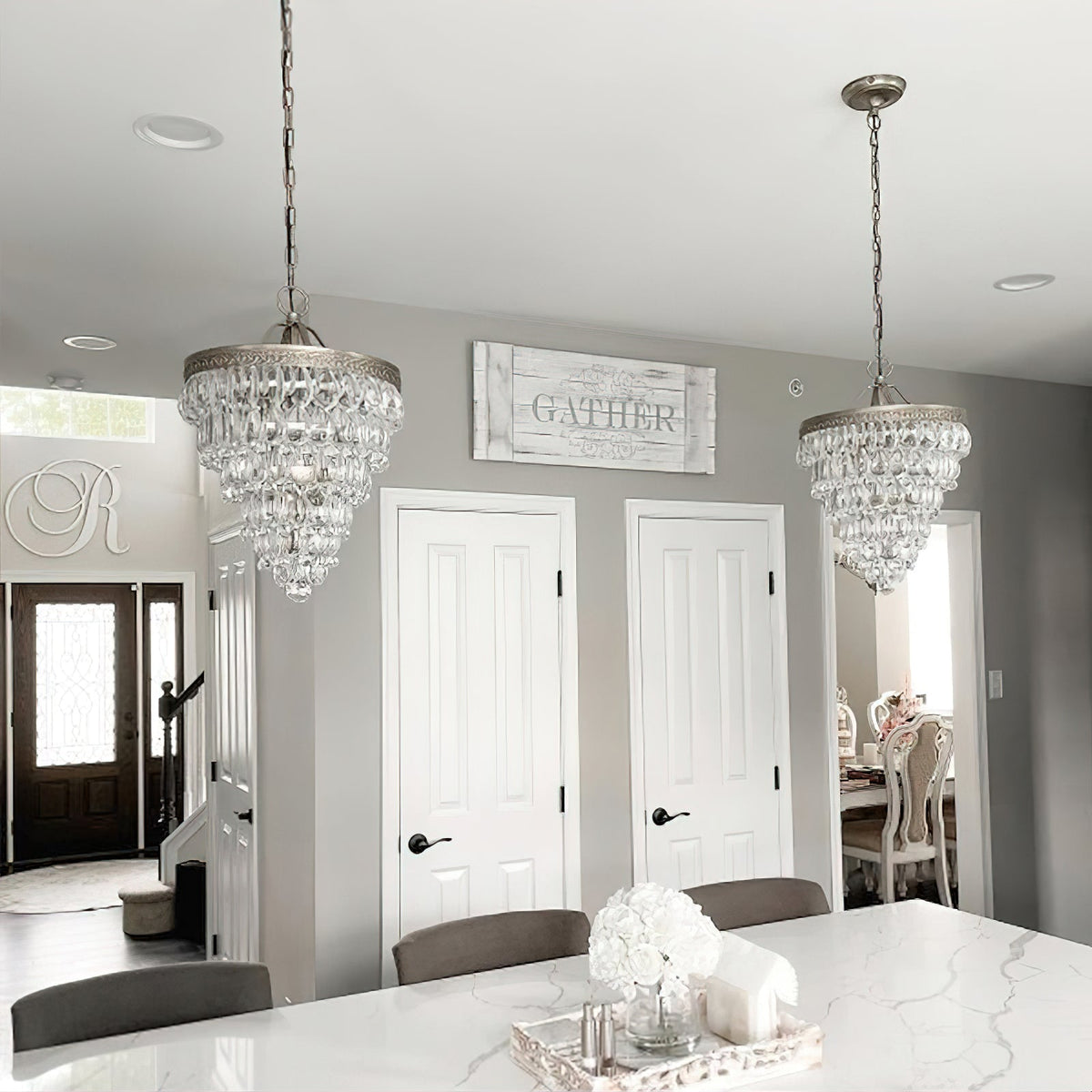 Crystal Drop Chandelier Antique Bronze Finish Multi Light Pendant Dining Room Living Room Foyer Statement Lighting Adjustable Chain | Lonoma