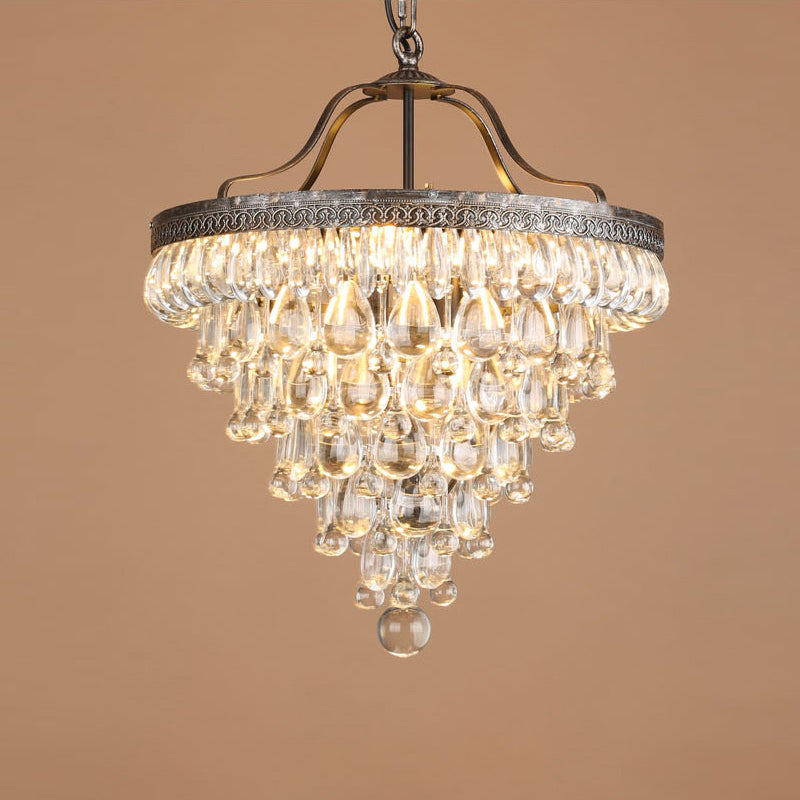 Crystal Drop Chandelier Antique Bronze Finish Multi Light Pendant Dining Room Living Room Foyer Statement Lighting Adjustable Chain | Lonoma