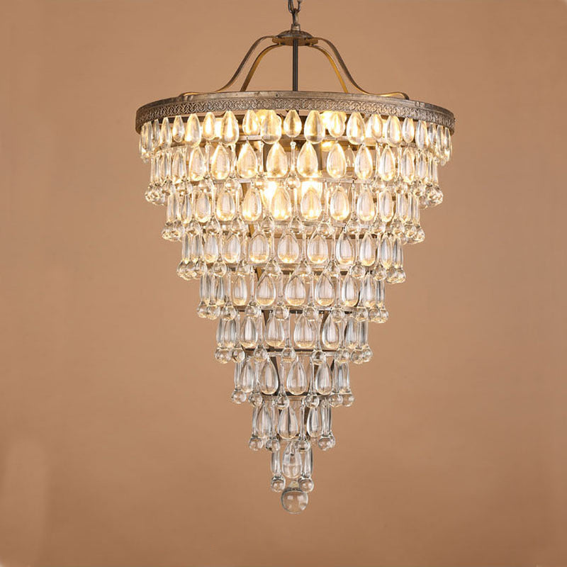 Crystal Drop Chandelier Antique Bronze Finish Multi Light Pendant Dining Room Living Room Foyer Statement Lighting Adjustable Chain | Lonoma