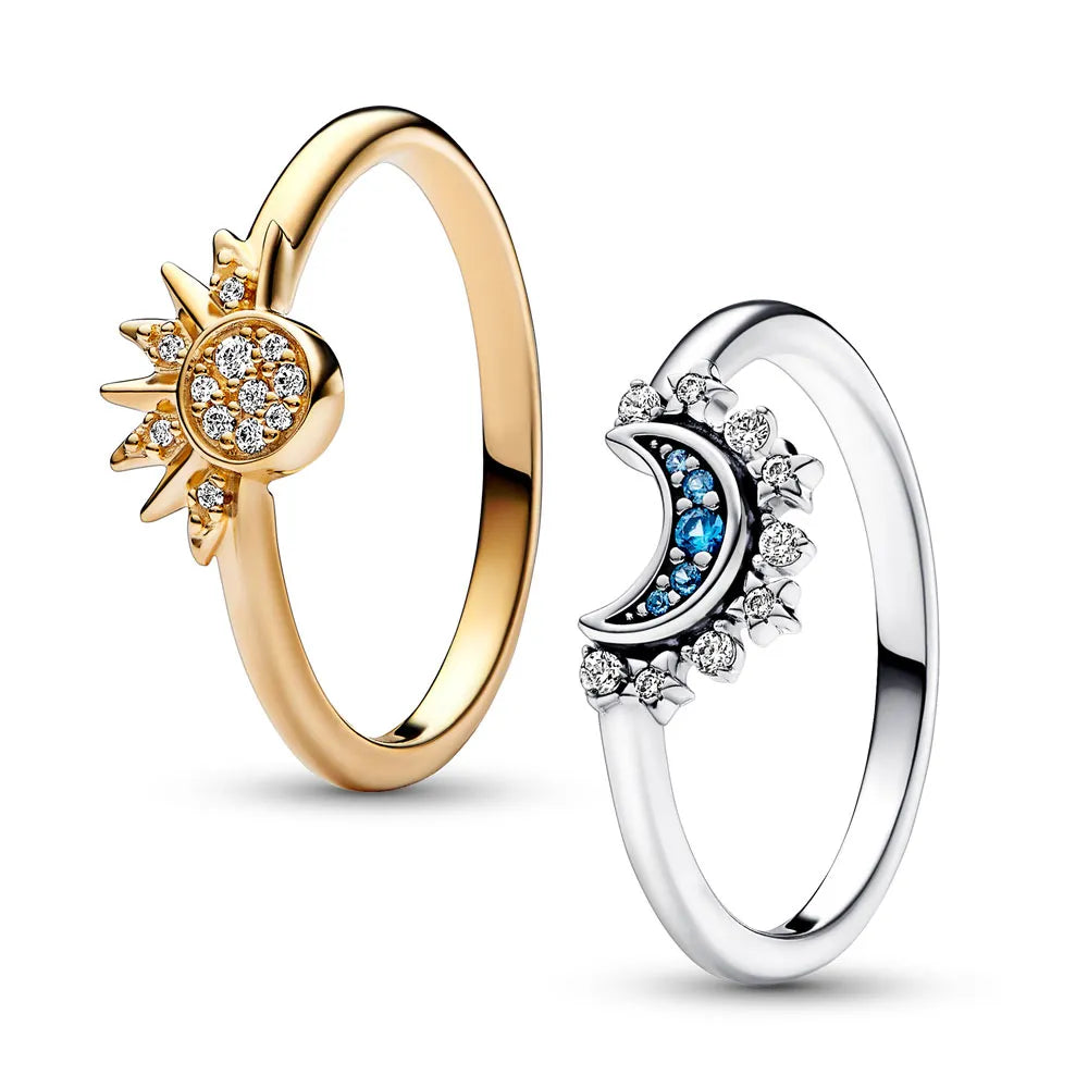 Women's Sterling Silver Sun & Moon Crystal Ring Set — Celestial Statement Ring for Special Occasions | Koossa