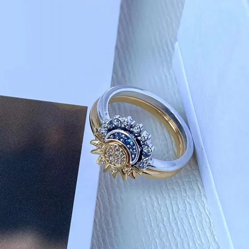 Women's Sterling Silver Sun & Moon Crystal Ring Set — Celestial Statement Ring for Special Occasions | Koossa