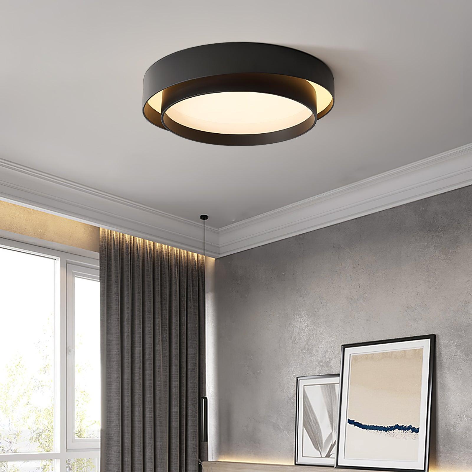 Plafonnier LED Cylindrique Fer Acryl Blanc Gris Noir Salon Chambre Ø40 Ø50 Ø60 cm Dimmable 3000K 4000K 6000K | Koossa