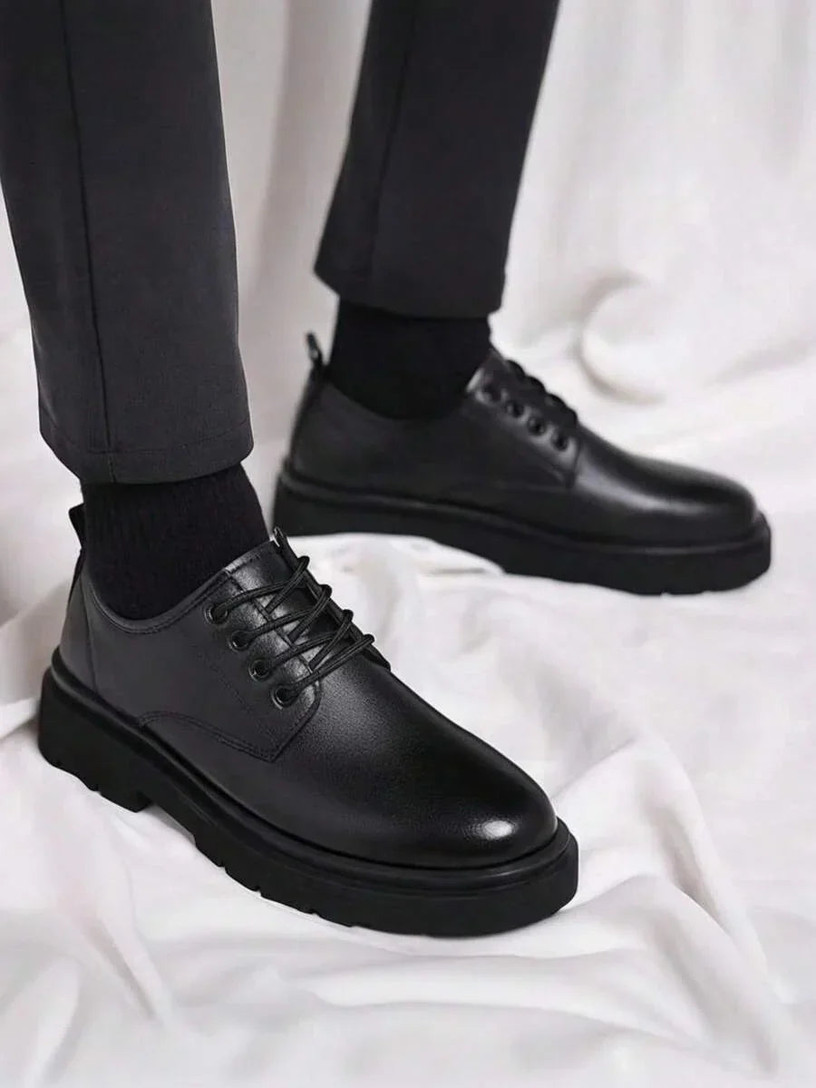 Men's Lace-Up Oxford Shoes Platform Rubber Tread Casual Dress Footwear Black Leather for Work Office Daily Street Style | Lonoma