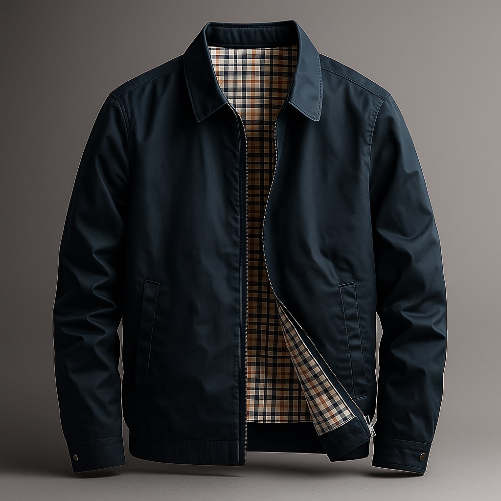 Men's Cotton Zip Jacket with Classic Collar & Side Pockets for Everyday Casual Wear | Lonoma