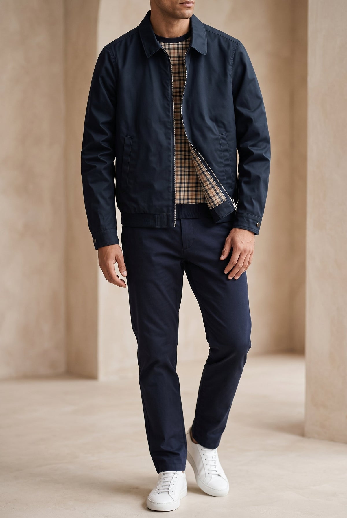 Men's Cotton Zip Jacket with Classic Collar & Side Pockets for Everyday Casual Wear | Lonoma