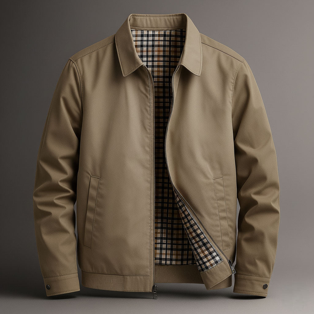 Men's Cotton Zip Jacket with Classic Collar & Side Pockets for Everyday Casual Wear | Lonoma