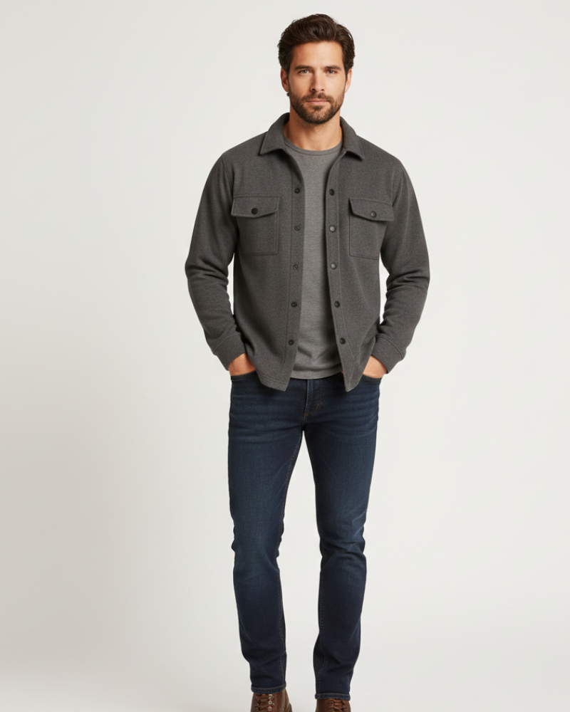 Men's Button-Front Overshirt with Flap Chest Pockets — Long Sleeve Layering Jacket for Casual & Smart Casual Wear | Lonoma