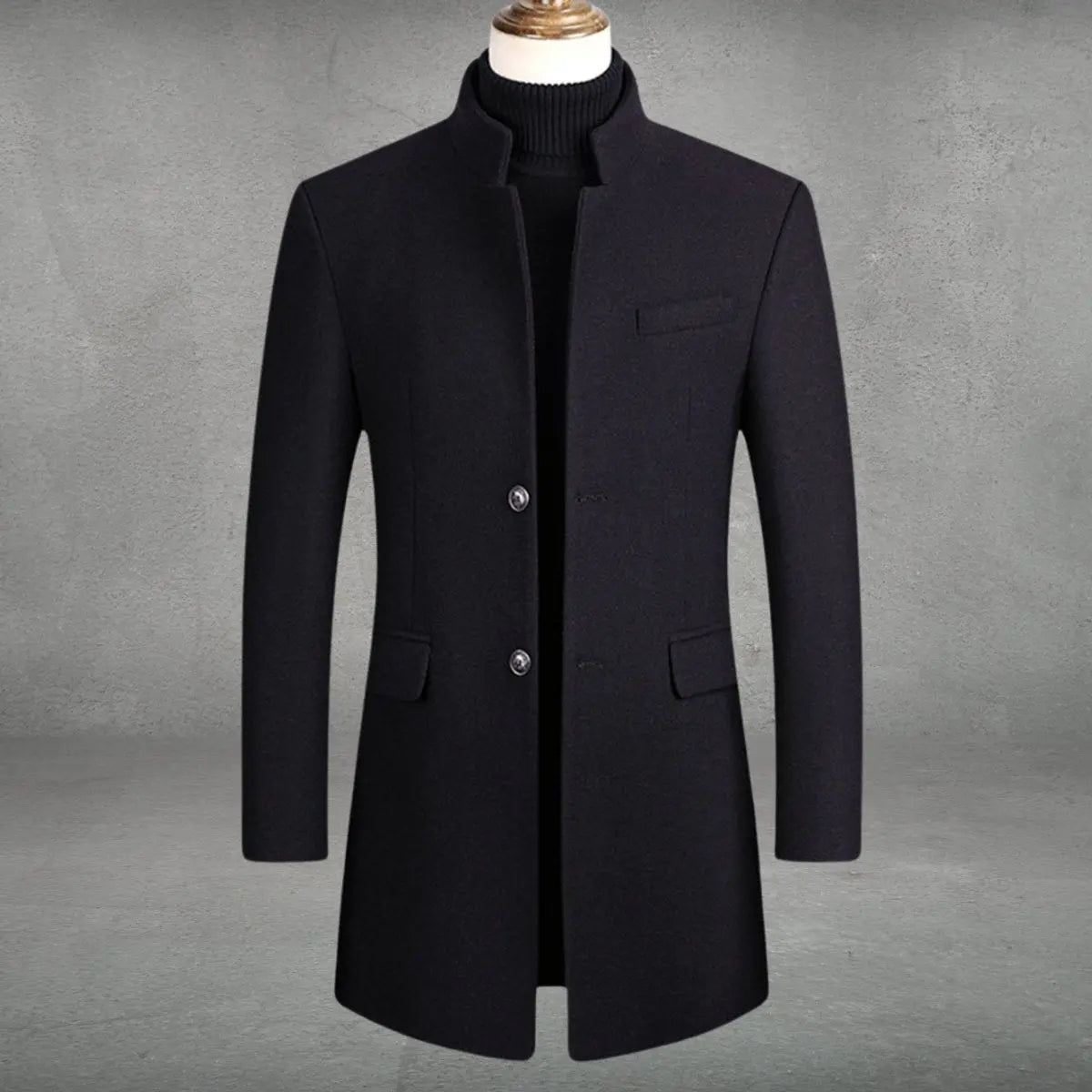 Men's Structured Coat with Stand-Up Collar – Fitted Wool-Blend Topcoat for Business & Cold Weather – Gray Black Burgundy | Lonoma