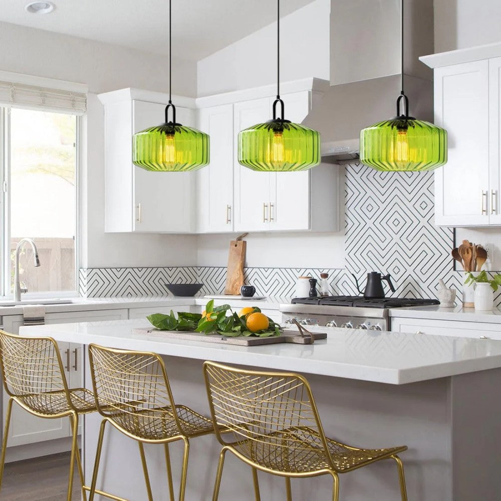 Hand-Blown Glass Pendant Light, 11 in Integrated LED Hanging Fixture for Kitchen, Dining Room, Hallway, Entryway & Bedroom Ceiling | Lonoma