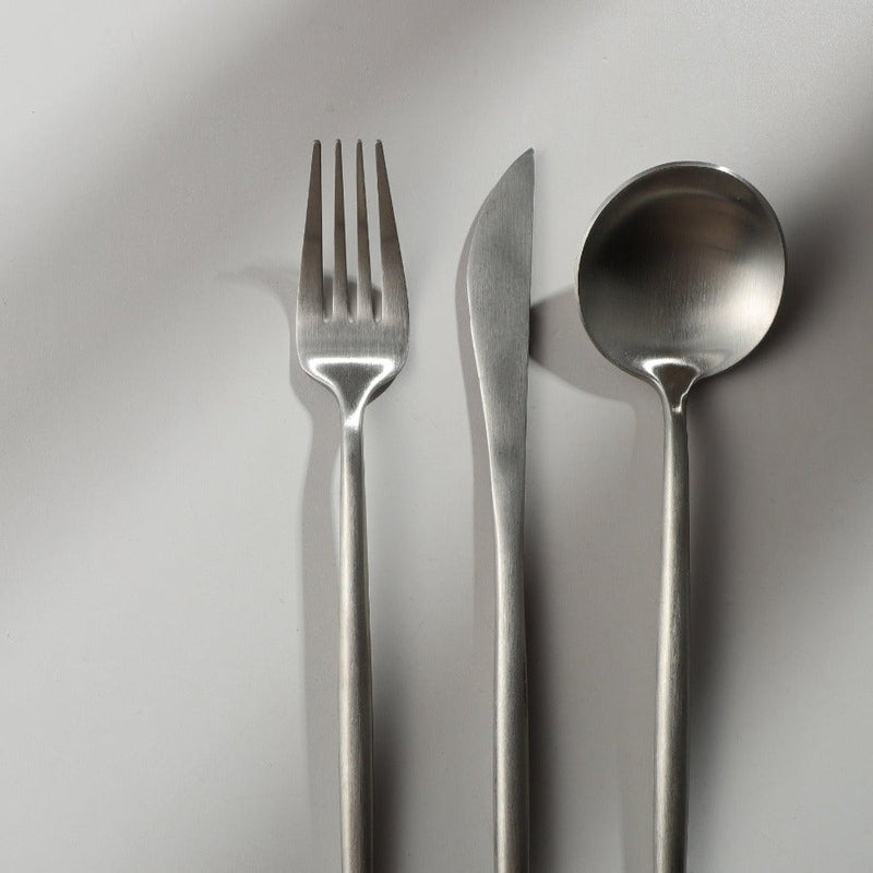 Titanium-Coated 18/10 Stainless Steel Flatware Set, Matte Silverware Service for 4 to 16, Dishwasher-Safe Forks, Knives & Spoons | Lonoma