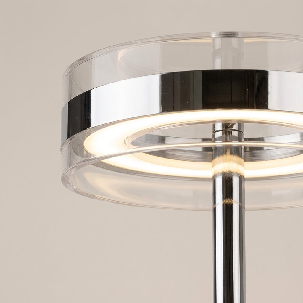 Cylindrical Acrylic Table Lamp, Chrome Base 15.7 in Tall, Modern Nightstand Desk Light for Bedroom, Office, Reading and Accent Lighting | Lonoma