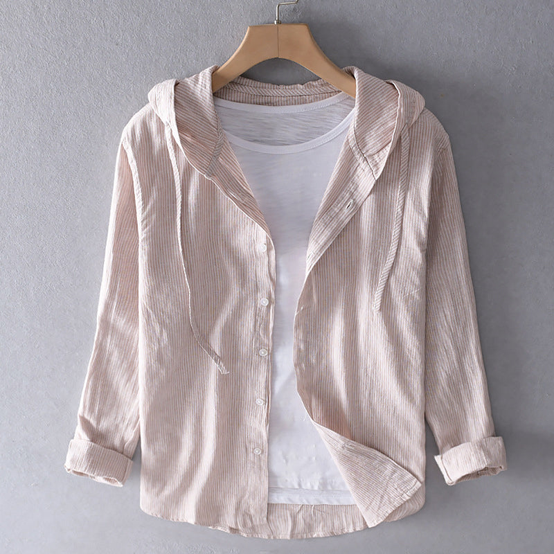Women's Hooded Blouse with Button-Through Front in Blue, Beige, White & Grey — Versatile Summer Top for Casual & Smart-Casual Wear | Koossa