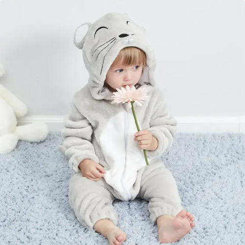 Baby Animal Onesie Costume with Hood, Full-Zip Fleece Romper Jumpsuit for Infants & Toddlers, Cozy Loungewear, Playdates & Photo Shoots | Lonoma
