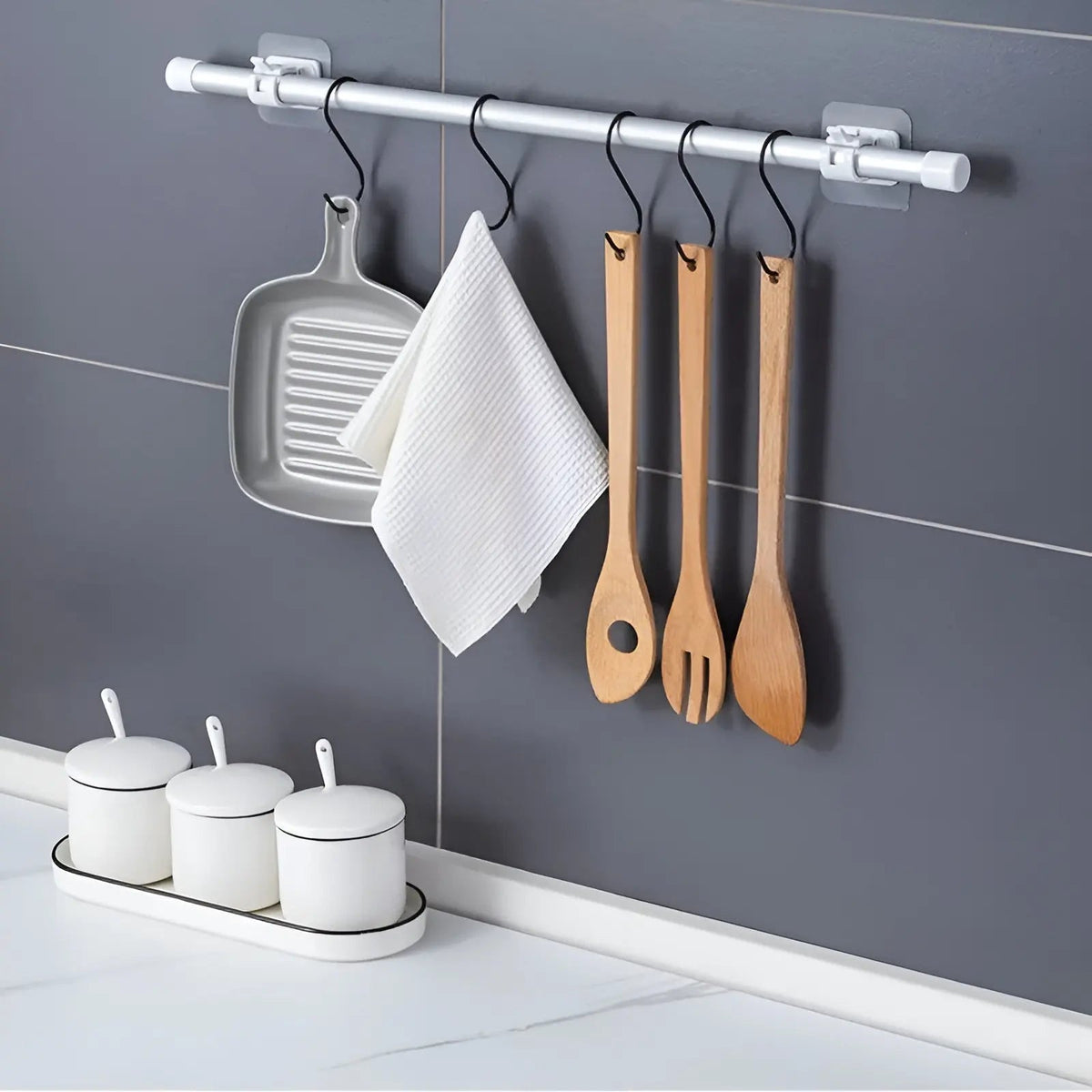 Adhesive Curtain Rod Brackets, 4-Pack No-Drill Window Drapery Holders, Clear or White, Peel and Stick Wall Mount for Renters | Lonoma