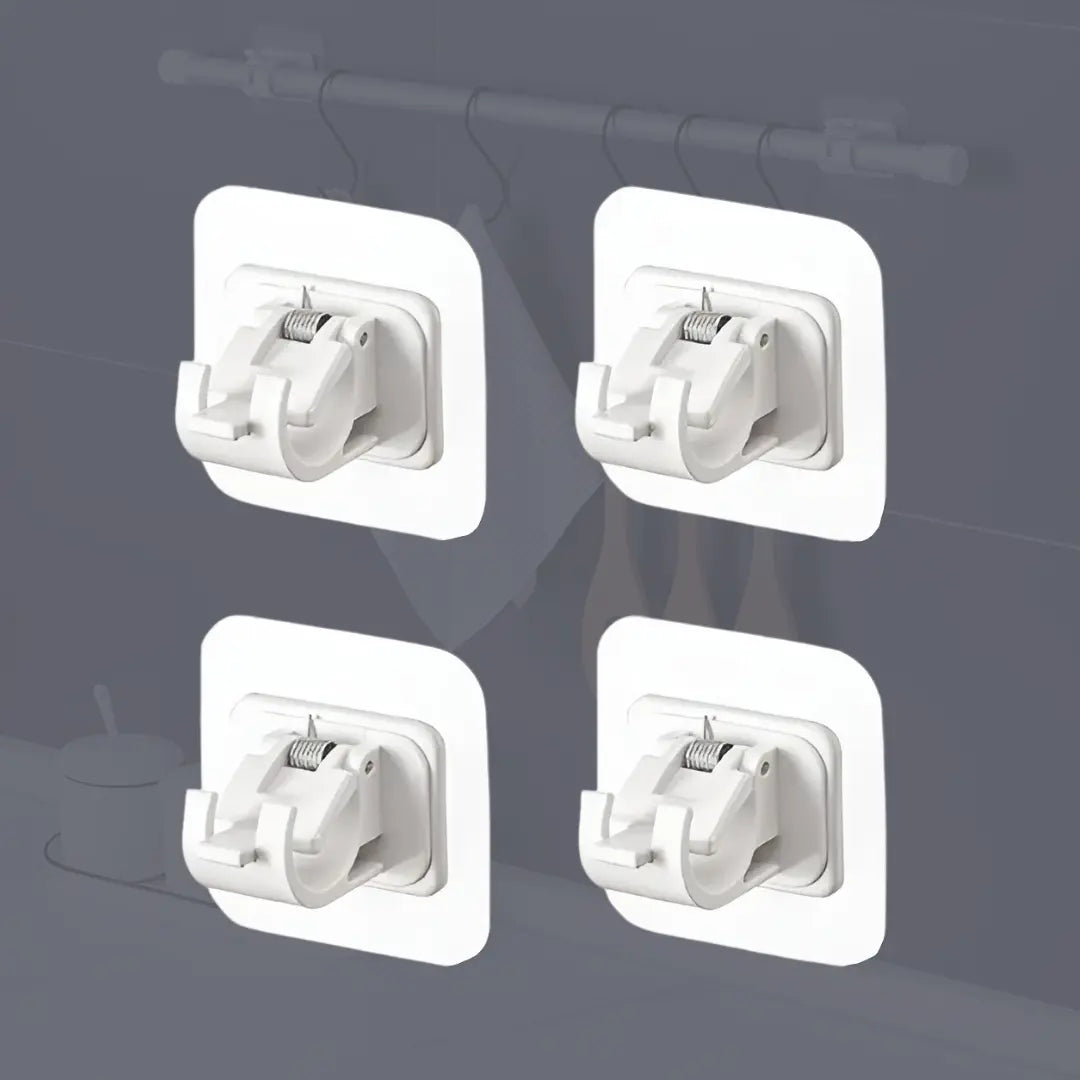 Adhesive Curtain Rod Brackets, 4-Pack No-Drill Window Drapery Holders, Clear or White, Peel and Stick Wall Mount for Renters | Lonoma
