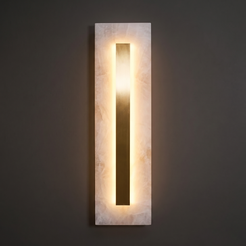 Spanish Alabaster Wall Sconce with Brass or Wood Accent, Hardwired G9 or LED, Handmade Natural Stone Light for Bedroom, Hallway, Living Room | Lonoma