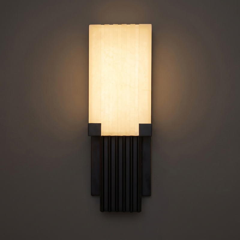 Spanish Alabaster Wall Sconce with Brass or Wood Accent, Hardwired G9 or LED, Handmade Natural Stone Light for Bedroom, Hallway, Living Room | Lonoma