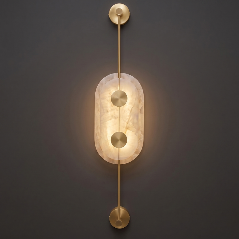 Spanish Alabaster Wall Sconce with Brass or Wood Accent, Hardwired G9 or LED, Handmade Natural Stone Light for Bedroom, Hallway, Living Room | Lonoma