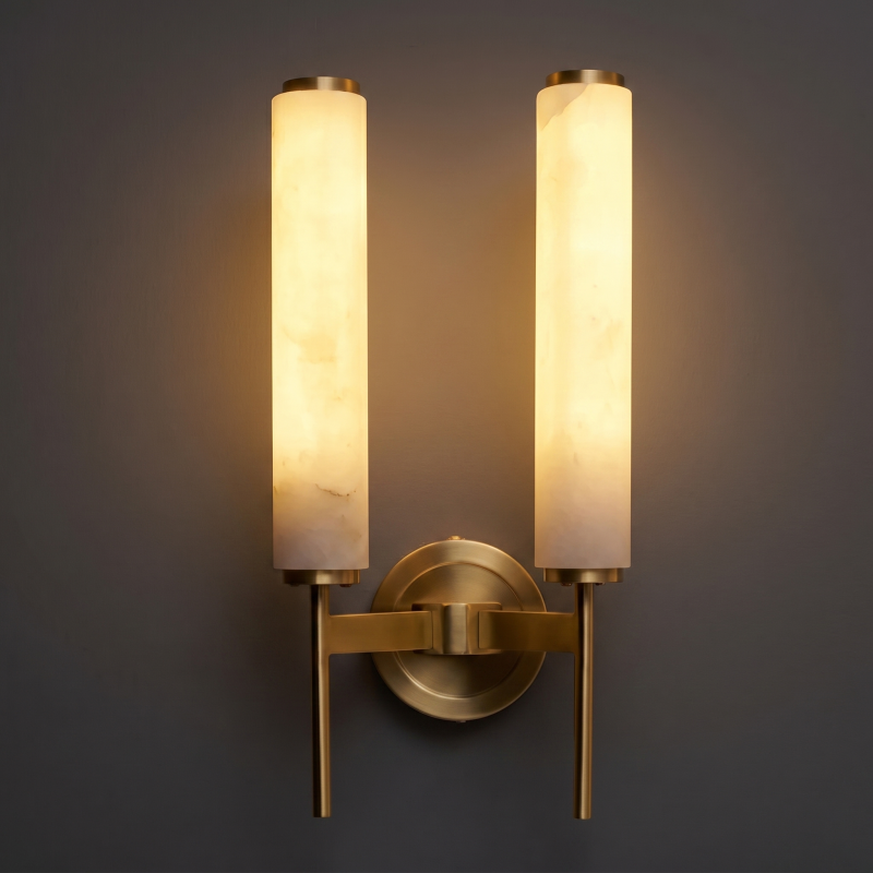 Spanish Alabaster Wall Sconce with Brass or Wood Accent, Hardwired G9 or LED, Handmade Natural Stone Light for Bedroom, Hallway, Living Room | Lonoma