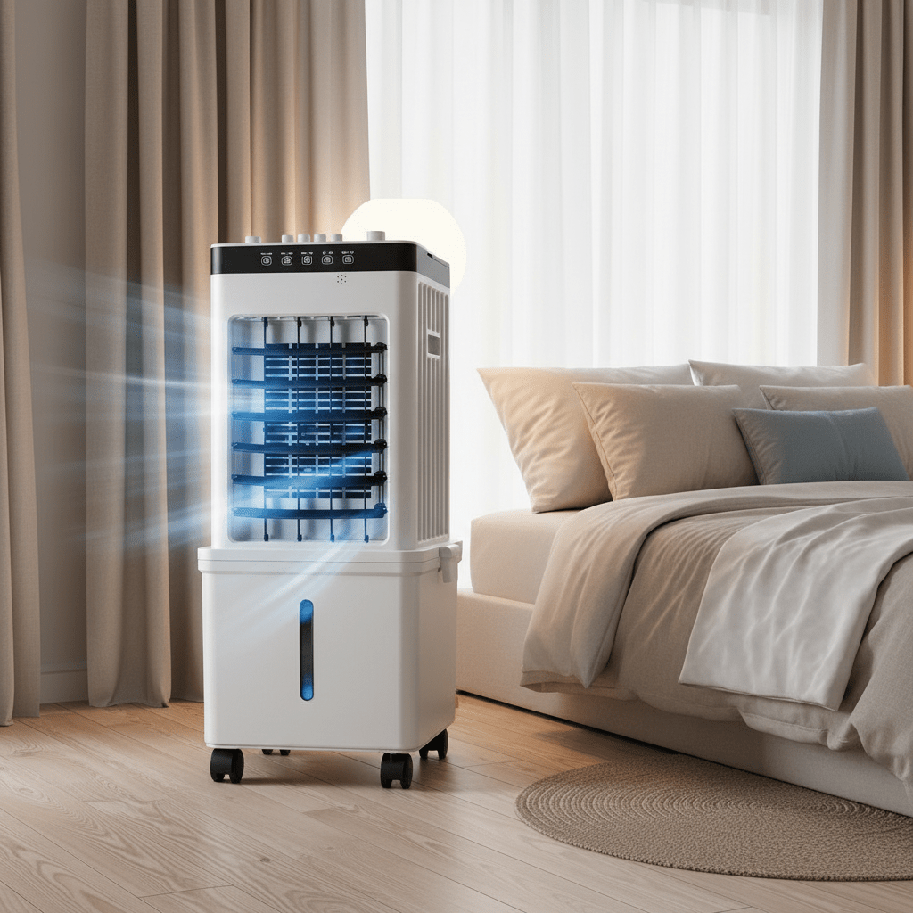 Rafraîchisseur d'air évaporatif mobile 15 L avec oscillation et réservoir à glace pour intérieur frais | Koossa