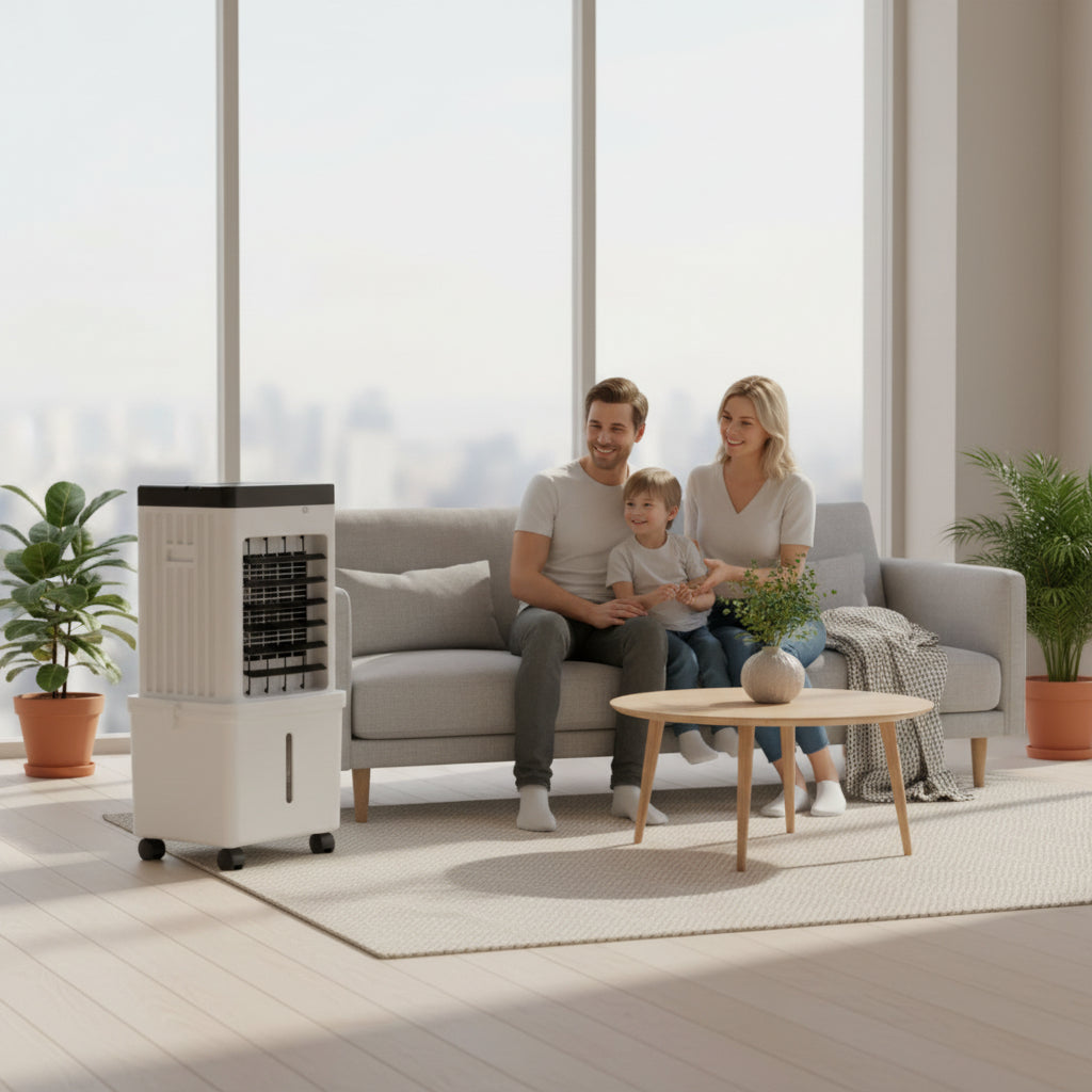 Rafraîchisseur d'air évaporatif mobile 15 L avec oscillation et réservoir à glace pour intérieur frais | Koossa
