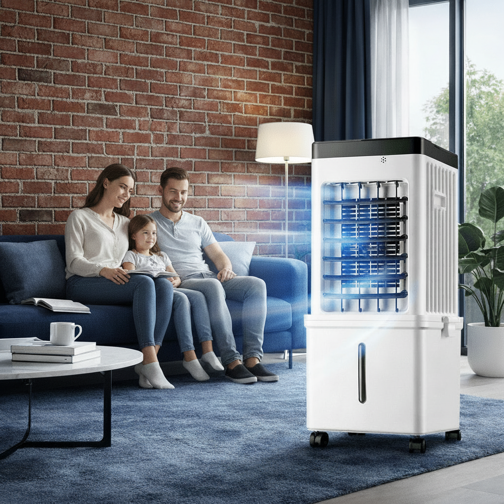 Rafraîchisseur d'air évaporatif mobile 15 L avec oscillation et réservoir à glace pour intérieur frais | Koossa