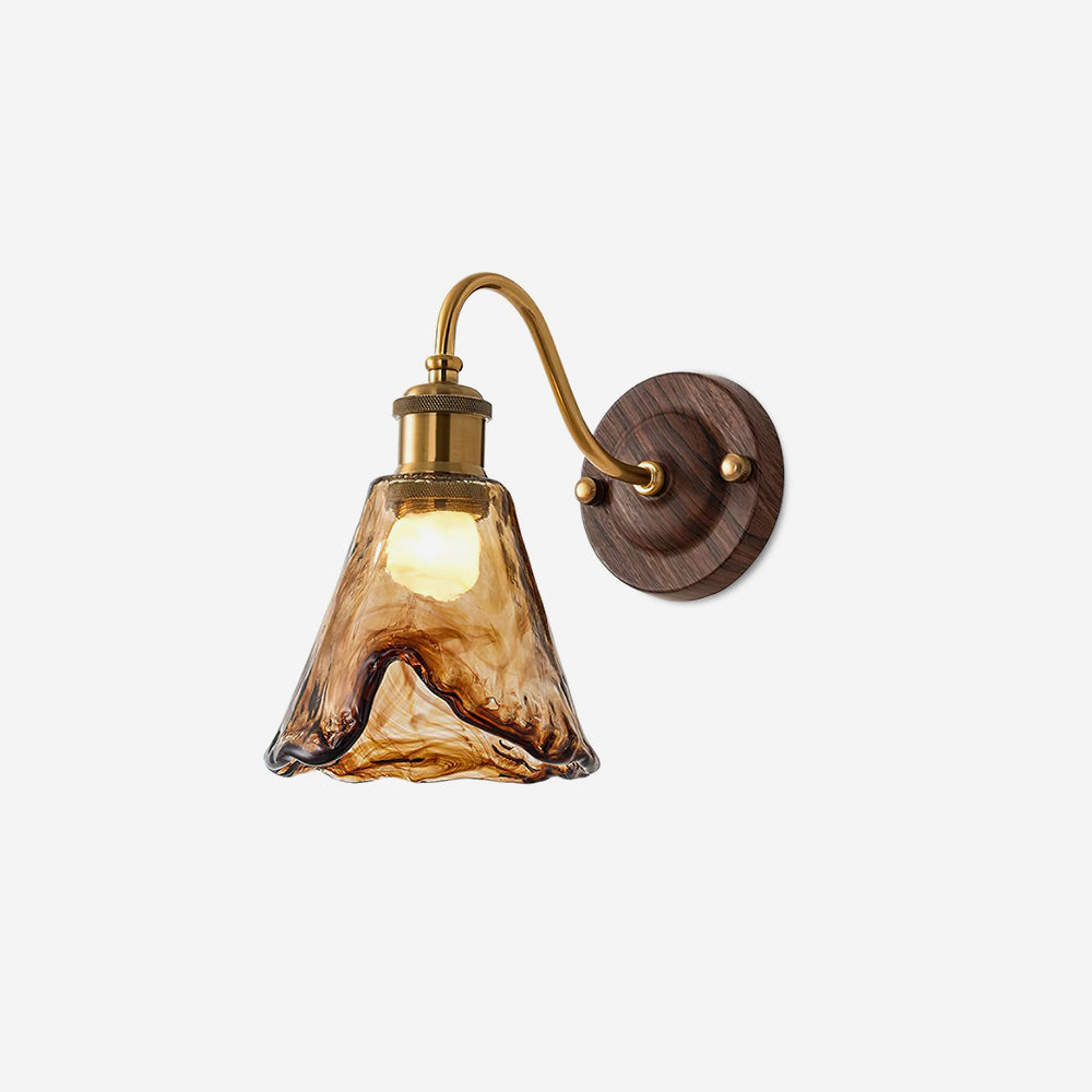 Vintage Wall Sconce with Amber Glass Shade and Brass Finish | Mid-Century Modern Wall Light Fixture for Bedroom Hallway Living Room | Lonoma