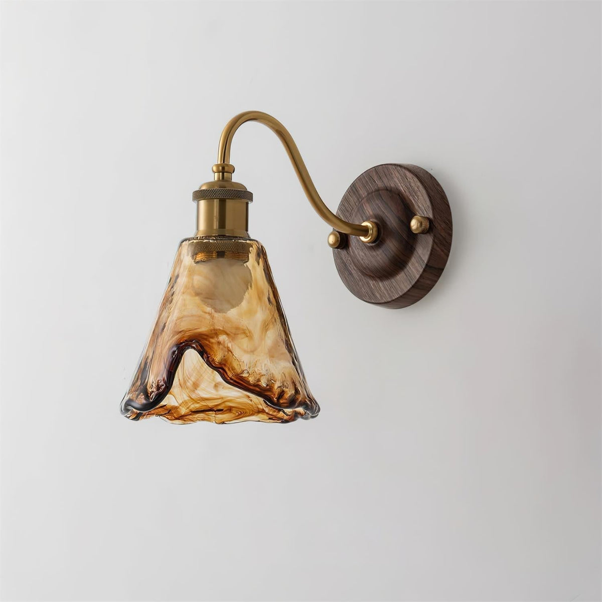 Vintage Wall Sconce with Amber Glass Shade and Brass Finish | Mid-Century Modern Wall Light Fixture for Bedroom Hallway Living Room | Lonoma
