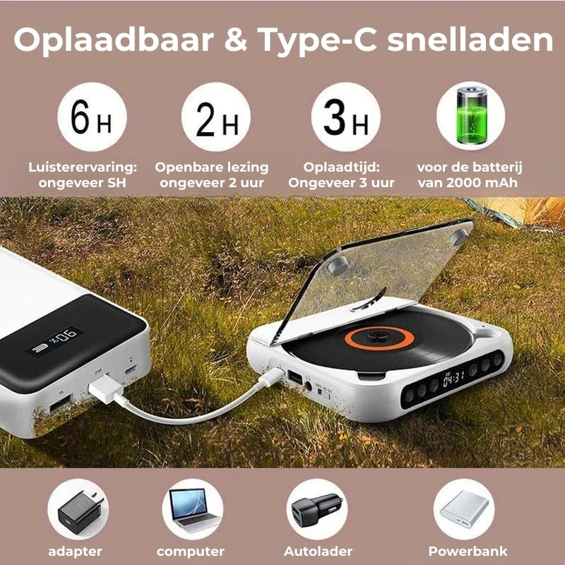 Portable CD Player with Bluetooth 5.3, USB-C Rechargeable, Compact Music Player for Headphones, Speakers, Travel and Home Use | Lonoma
