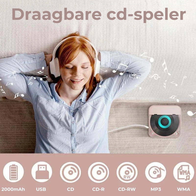 Portable CD Player with Bluetooth 5.3, USB-C Rechargeable, Compact Music Player for Headphones, Speakers, Travel and Home Use | Lonoma