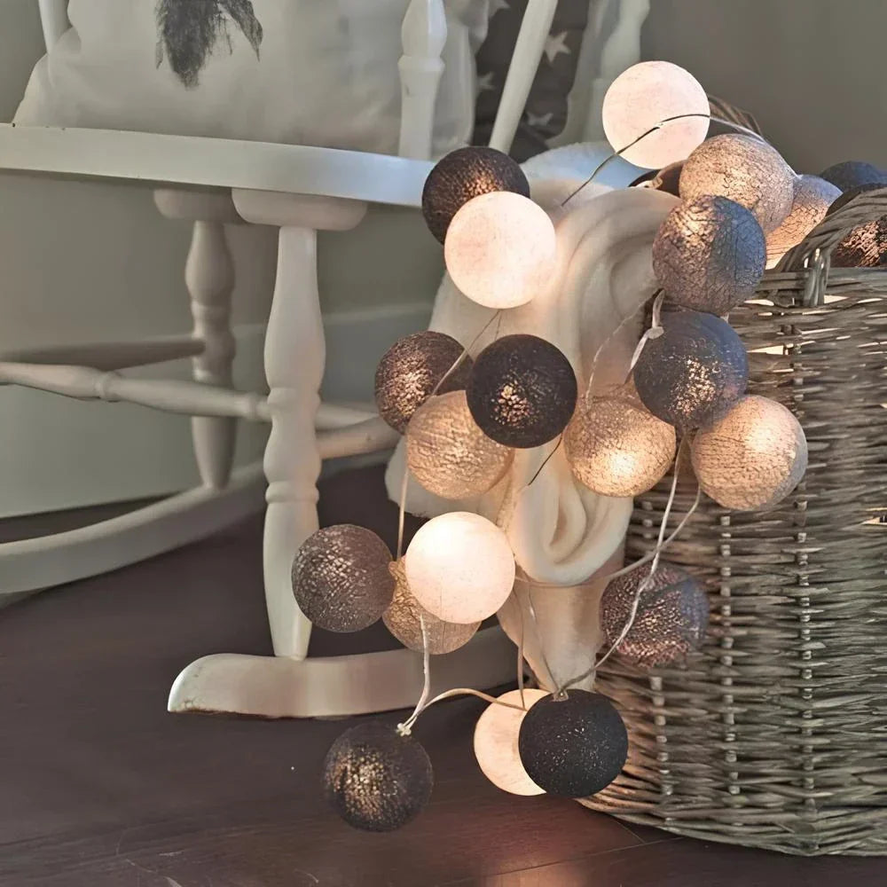 Cotton Ball String Lights, USB or Battery Powered Fairy Lights for Bedroom, Living Room, Nursery, Party & Covered Patio Decor | Lonoma