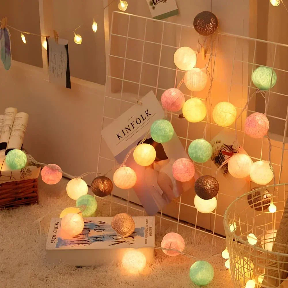 Cotton Ball String Lights, USB or Battery Powered Fairy Lights for Bedroom, Living Room, Nursery, Party & Covered Patio Decor | Lonoma