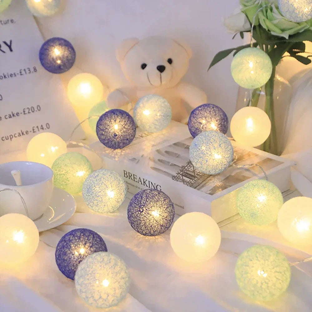 Cotton Ball String Lights, USB or Battery Powered Fairy Lights for Bedroom, Living Room, Nursery, Party & Covered Patio Decor | Lonoma