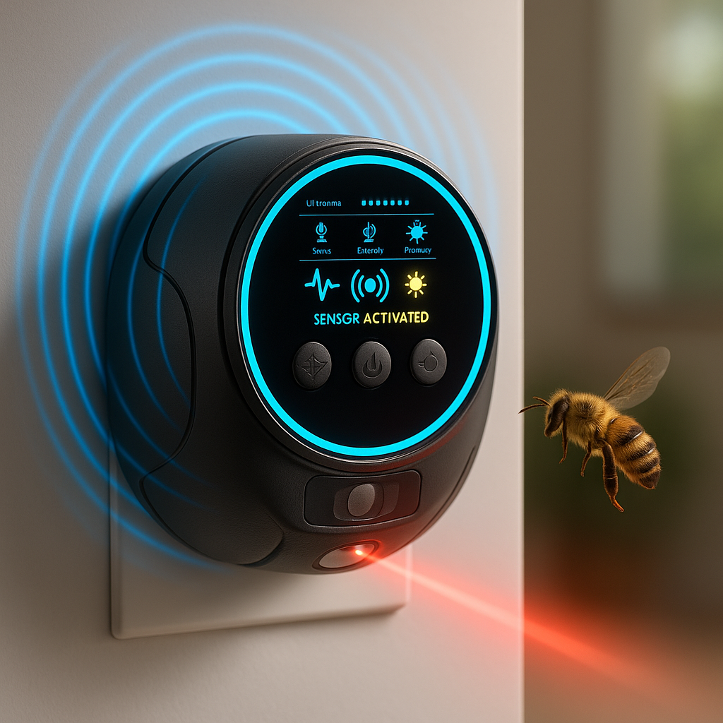 Répulsif à Ultrasons pour Insectes Volants – 4 Haut-Parleurs Sans Produit Chimique Idéal Intérieur et Terrasse | Koossa