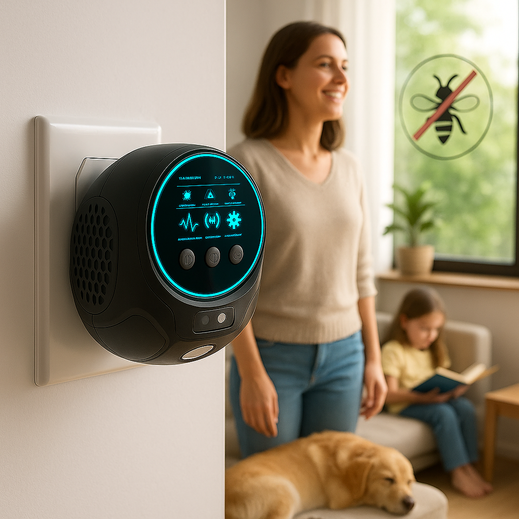 Répulsif à Ultrasons pour Insectes Volants – 4 Haut-Parleurs Sans Produit Chimique Idéal Intérieur et Terrasse | Koossa