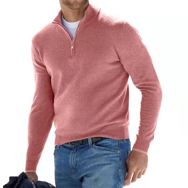 Men's V-Neck Zip Jumper with Textured Knit — Classic Everyday Pullover for Smart Casual & Weekend Wear | Koossa