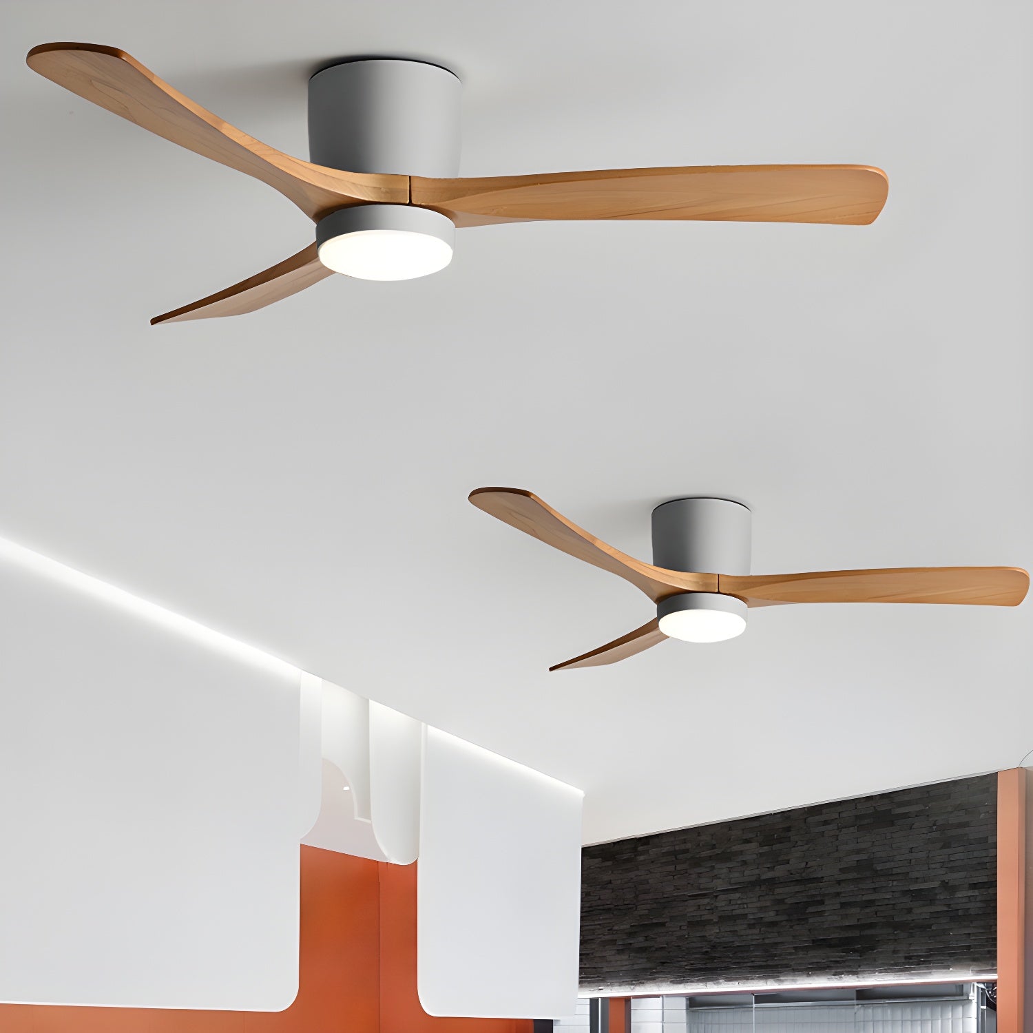 Ventilateur de plafond lumineux lames bois naturel design nordique silencieux économe chambre salon moderne | Koossa