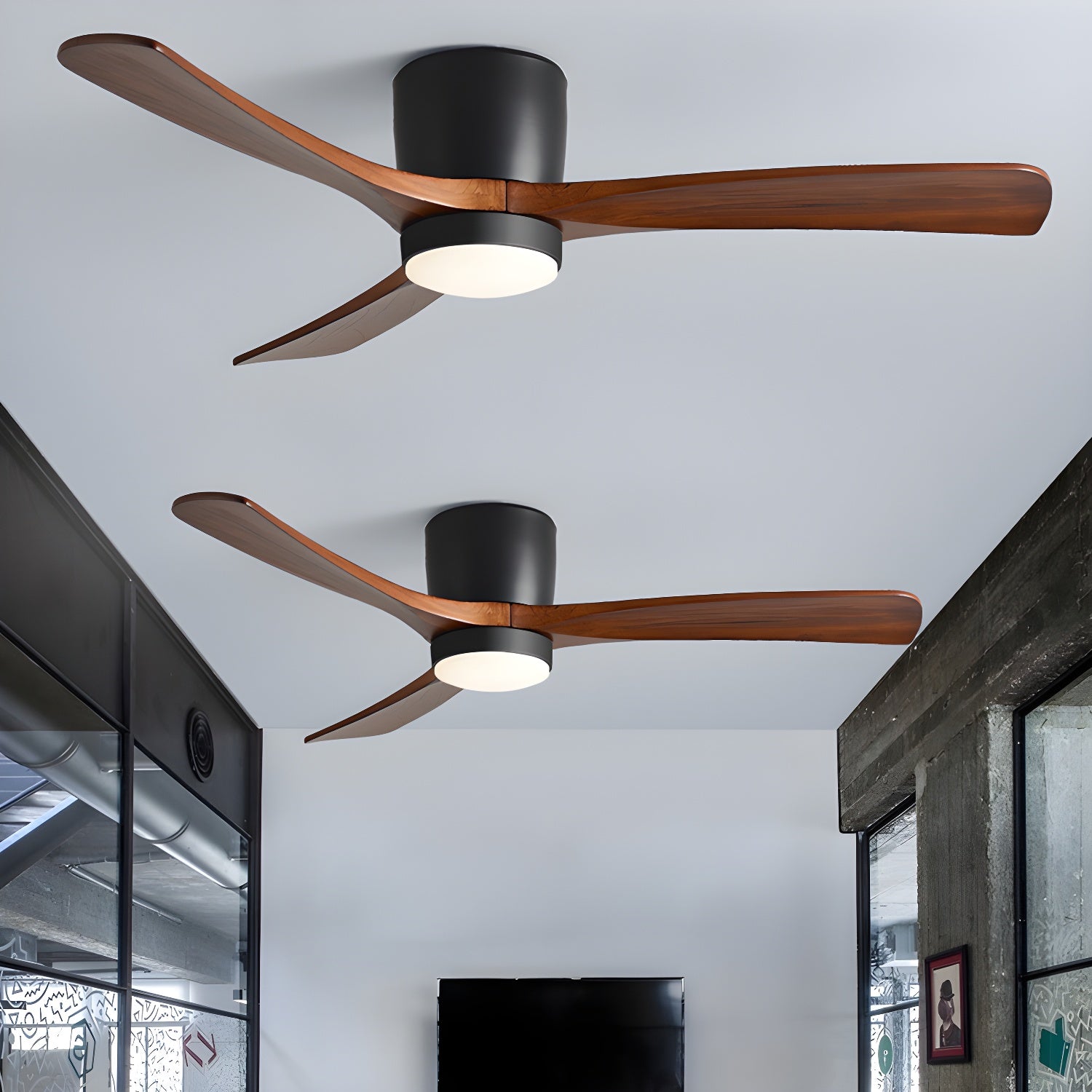 Ventilateur de plafond lumineux lames bois naturel design nordique silencieux économe chambre salon moderne | Koossa