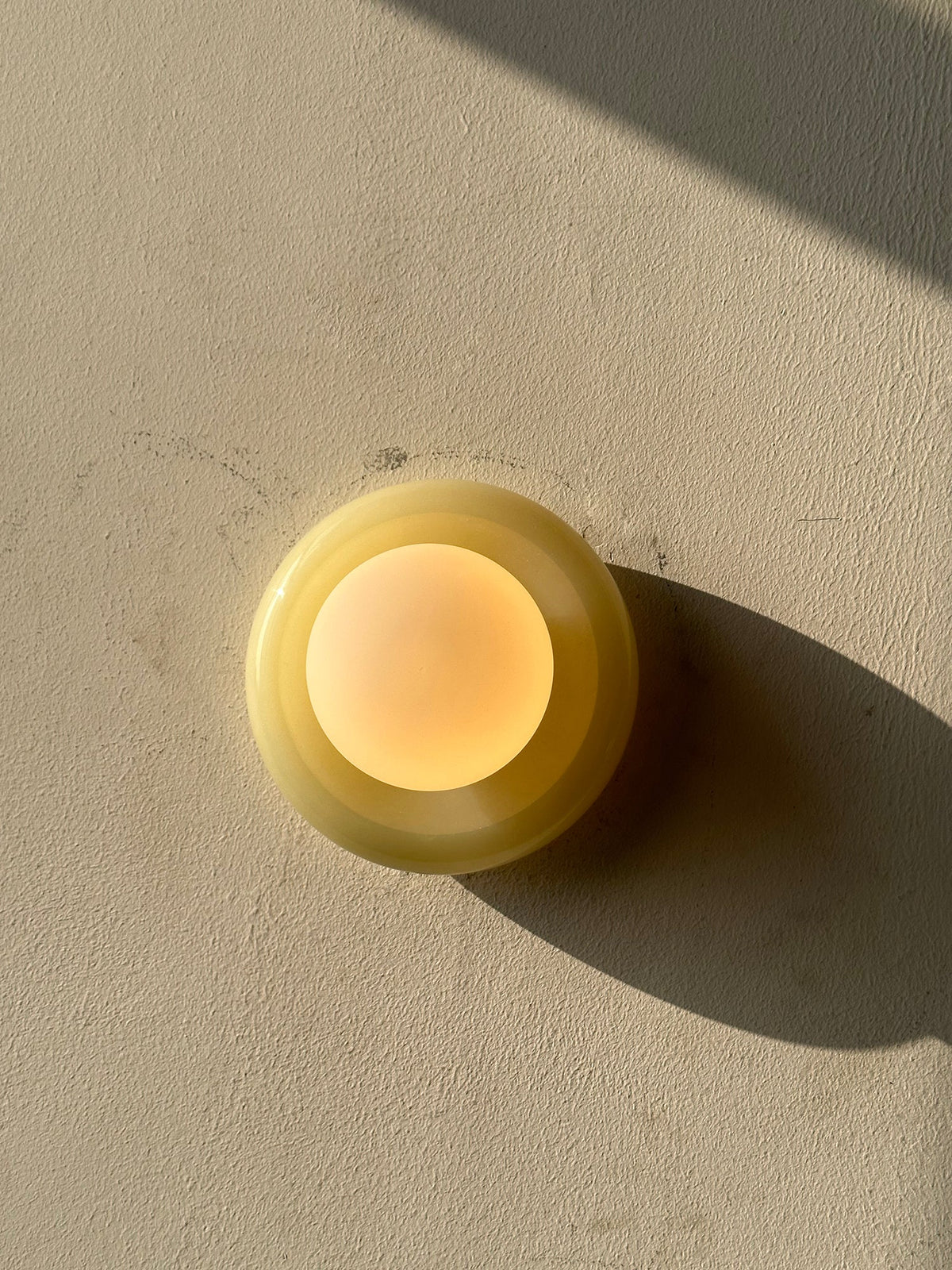 Round Natural Stone Wall Sconce with Glass Shade – Genuine Jade Accent Light 5.5 Inches for Bedroom Hallway Living Room | Lonoma