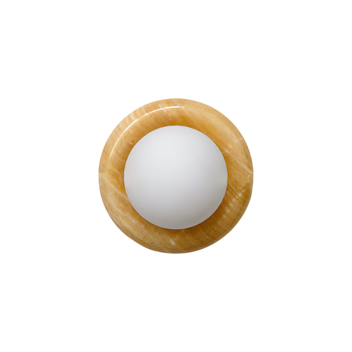 Round Natural Stone Wall Sconce with Glass Shade – Genuine Jade Accent Light 5.5 Inches for Bedroom Hallway Living Room | Lonoma