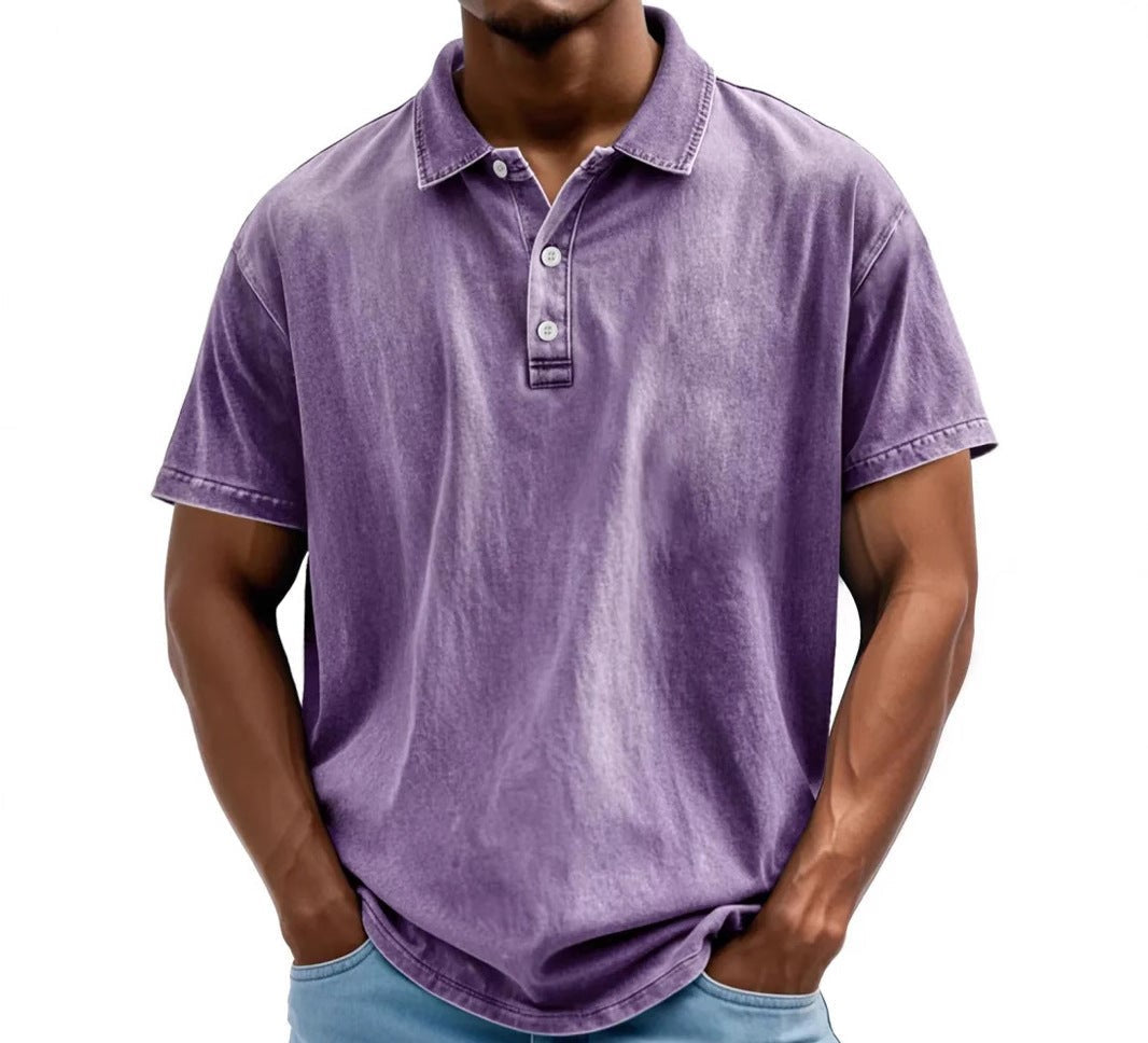 Men's Washed Cotton Polo Shirt in Classic Colours | Vintage-Inspired Relaxed Fit Short Sleeve Top | Smart Casual Weekend Wear | Koossa