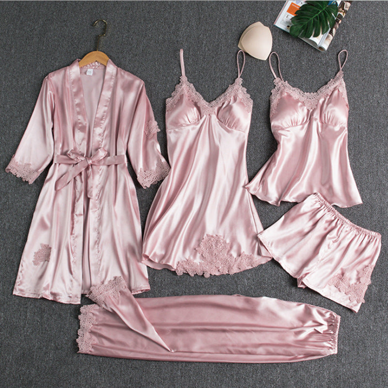 Women's Five-Piece Nightwear Set with Lace Trim — Elegant Pyjama Collection for Lounging & Sleep | Koossa