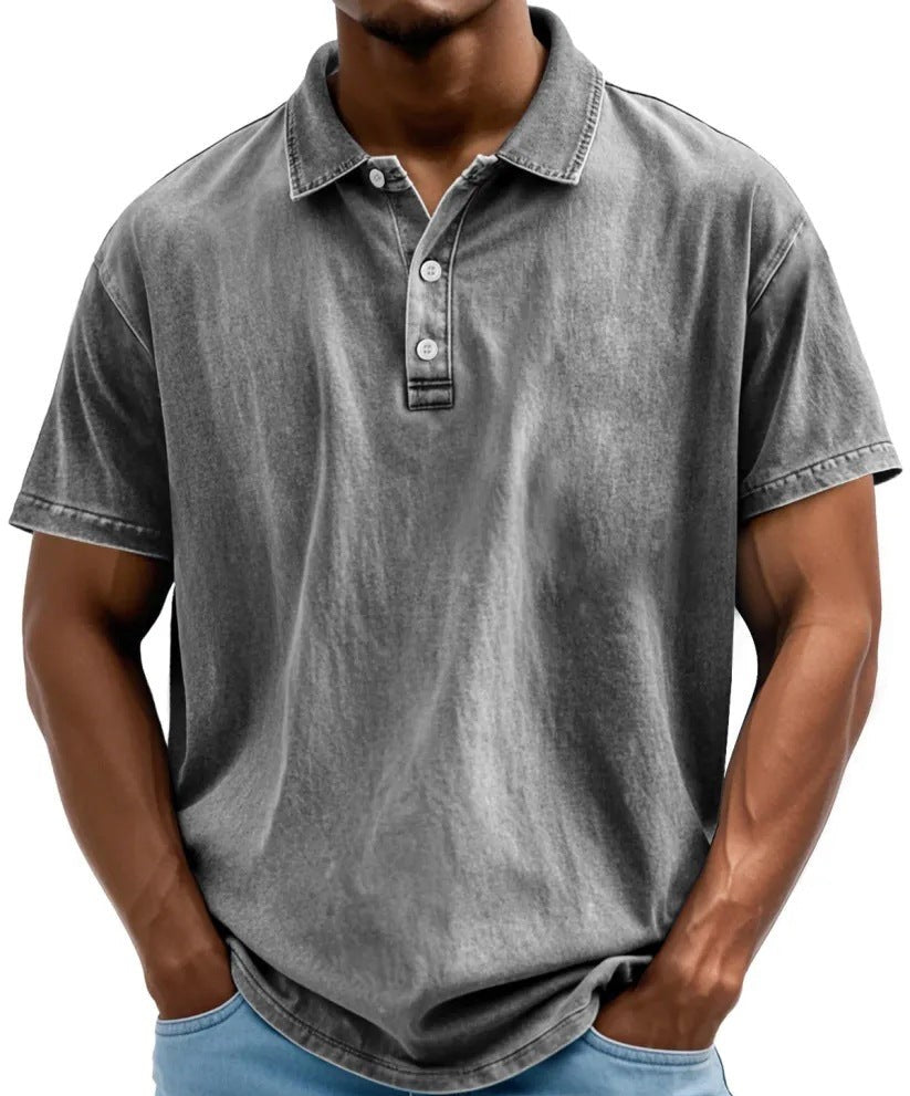 Men's Washed Cotton Polo Shirt in Classic Colours | Vintage-Inspired Relaxed Fit Short Sleeve Top | Smart Casual Weekend Wear | Koossa