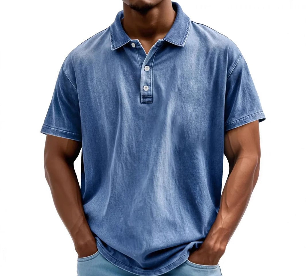 Men's Washed Cotton Polo Shirt in Classic Colours | Vintage-Inspired Relaxed Fit Short Sleeve Top | Smart Casual Weekend Wear | Koossa