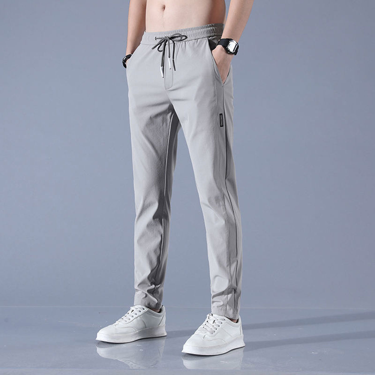 Men's Drawstring Trousers — Tapered Leg Casual Trousers with Side Pockets for Everyday Comfort | Koossa