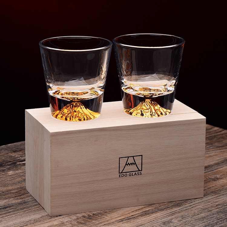 Verre à Whisky Edo Kiriko Cristal Japonais Taillé Main Coffret Bois Authentique Artisanat Traditionnel | Koossa