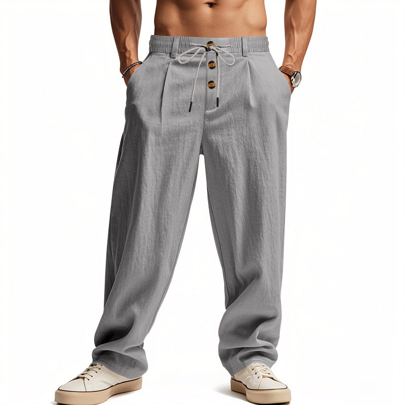 Men's Black Relaxed Trousers with Adjustable Drawstring Waist — Casual Comfort Trousers for Everyday Wear | Koossa