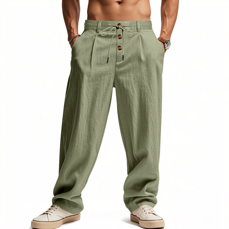 Men's Black Relaxed Trousers with Adjustable Drawstring Waist — Casual Comfort Trousers for Everyday Wear | Koossa