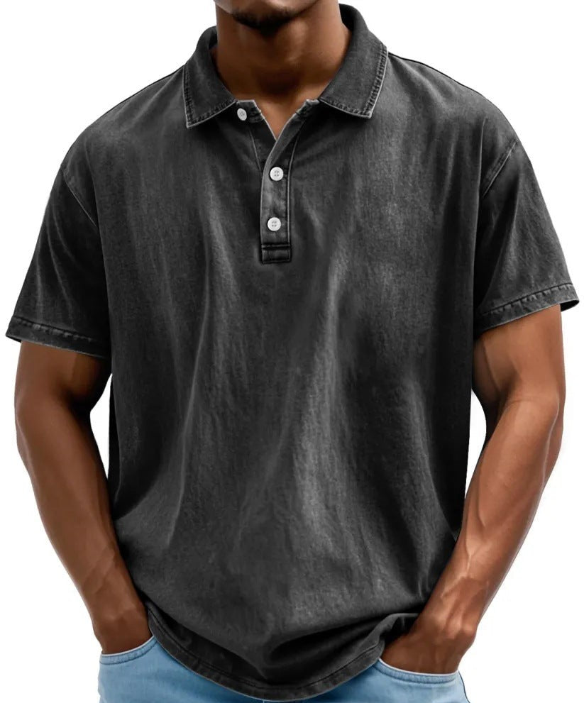Men's Washed Cotton Polo Shirt in Classic Colours | Vintage-Inspired Relaxed Fit Short Sleeve Top | Smart Casual Weekend Wear | Koossa
